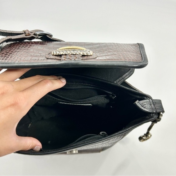 BRIGHTON Shoulder Bag 90s Y2K Leather Black Peb Brown Croc Emboss Single Strap - Picture 8 of 8